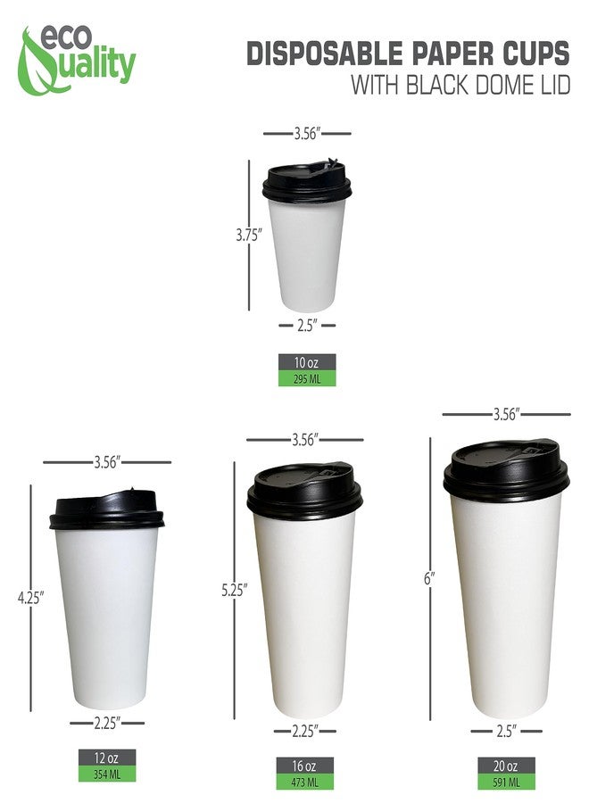 EcoQuality 10oz White Paper Coffee Cups with Black Lids - (25 Count) Disposable Paper Coffee Cups - Hot Drink, Tea, Coffee, Cappuccino, Hot Chocolate, Chai, Chai Latte, Office,Travel - Image 4